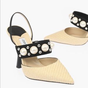 NEW Jimmy Choo Breslin Raffia Slingback Heels